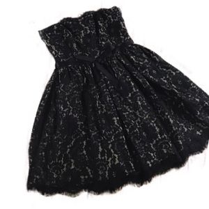 Neiman Marcus Midi Dress Strapless Lace Fit Flare